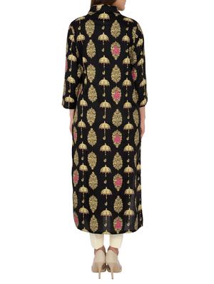 foil print straight kurta with tassels - 15221176 - Standard Image - 3