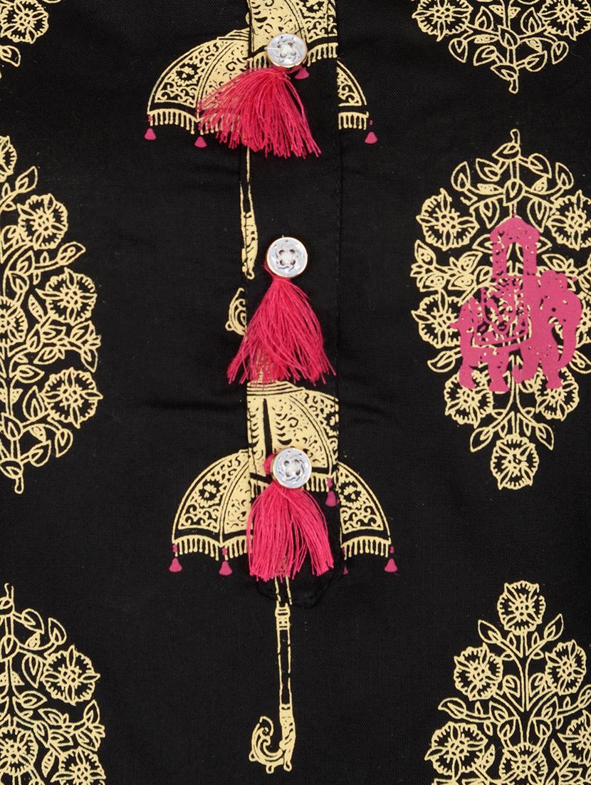 foil print straight kurta with tassels - 15221176 - Zoom Image - 4