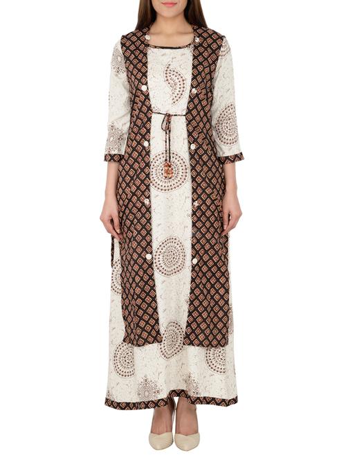cream cotton layered kurta - 15221177 - Standard Image - 1