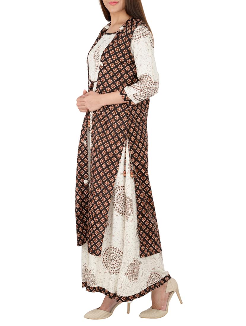 cream cotton layered kurta - 15221177 - Zoom Image - 2