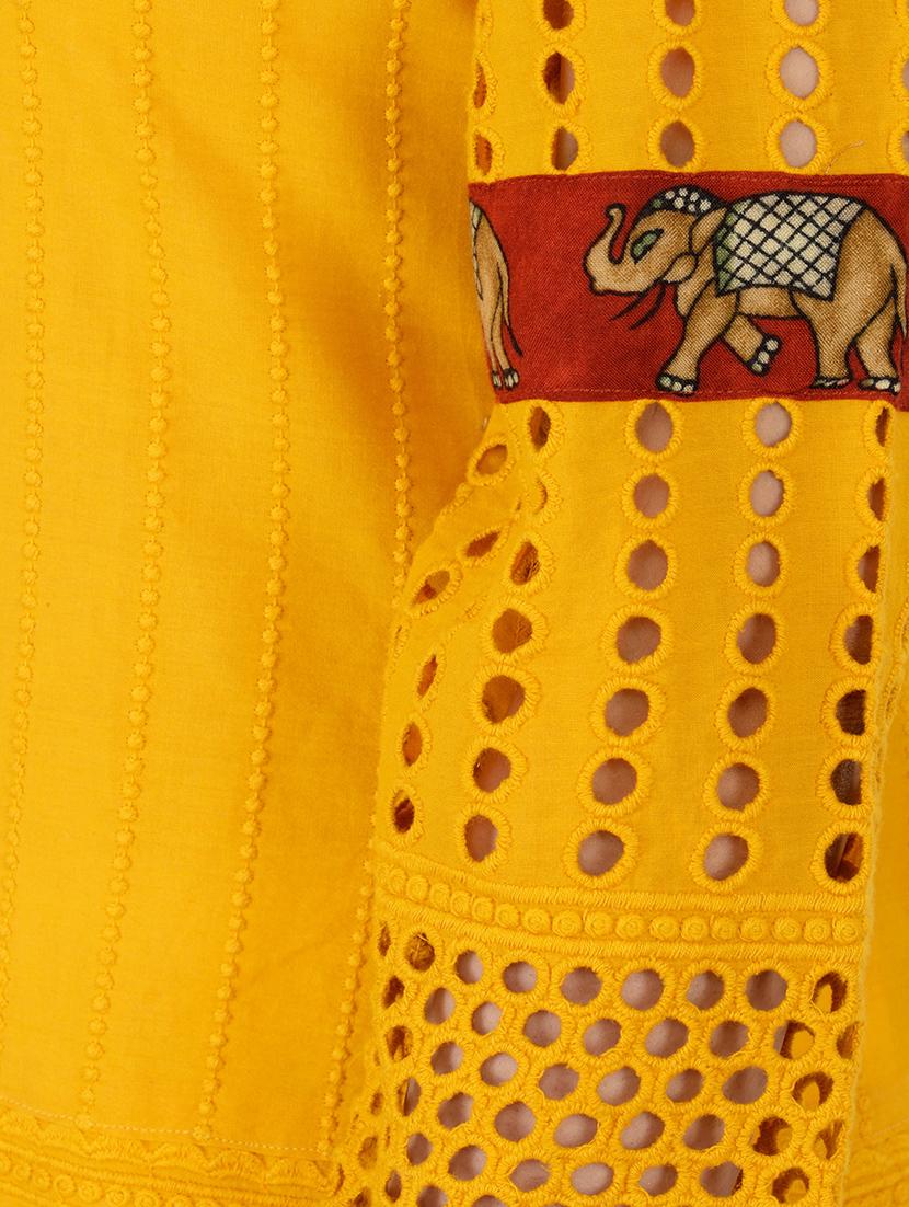 mustard cotton straight kurta - 15221184 - Zoom Image - 4