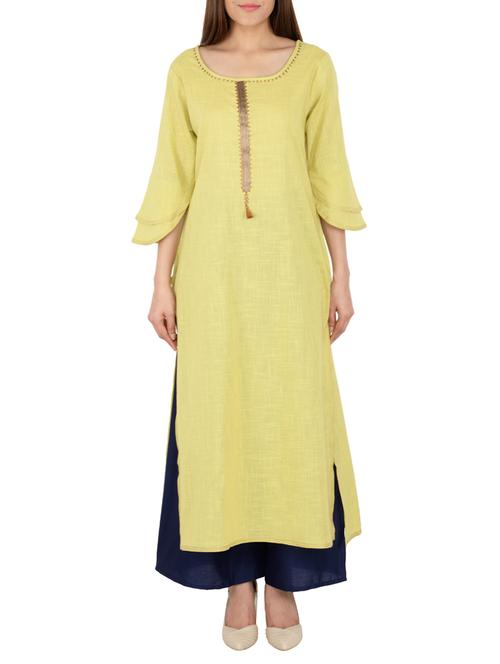mehandi cotton straight solid kurta - 15221185 - Standard Image - 1