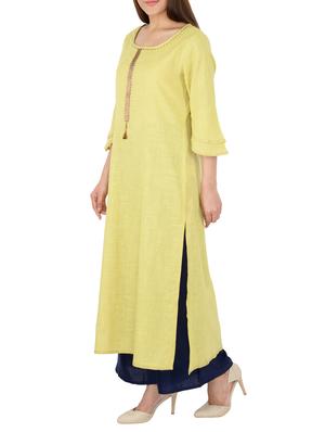 mehandi cotton straight solid kurta - 15221185 - Standard Image - 2