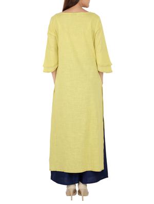 mehandi cotton straight solid kurta - 15221185 - Standard Image - 3