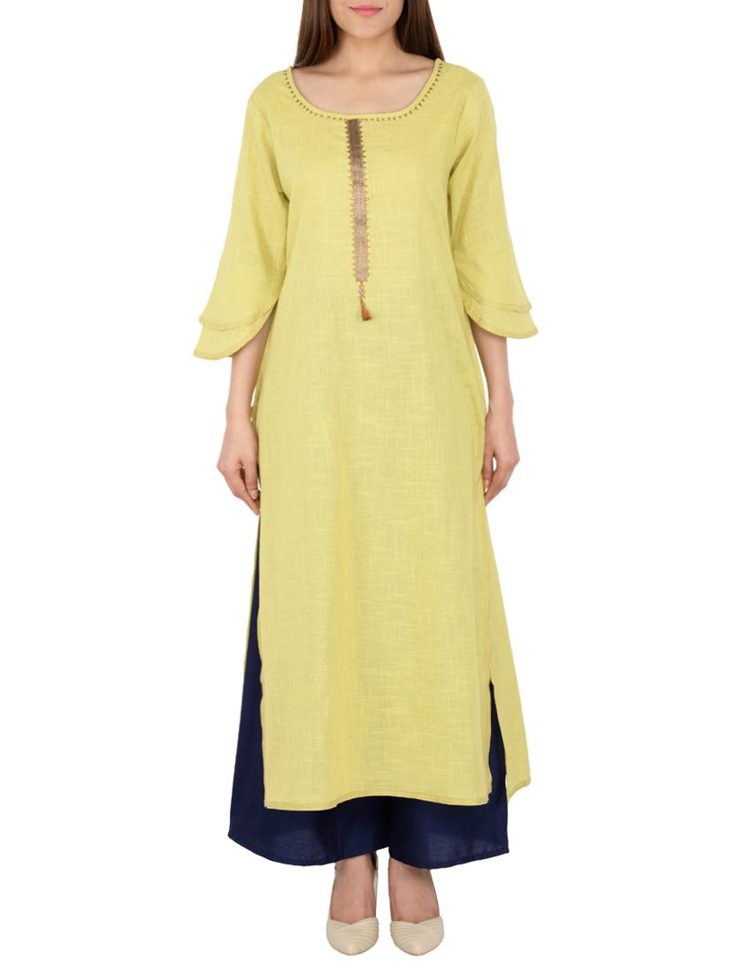 mehandi cotton straight solid kurta - 15221185 - Zoom Image - 1