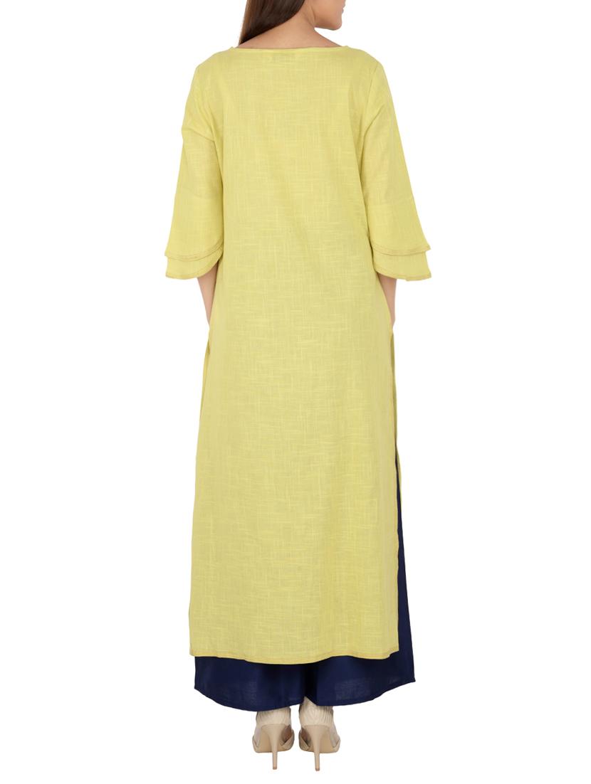 mehandi cotton straight solid kurta - 15221185 - Zoom Image - 3