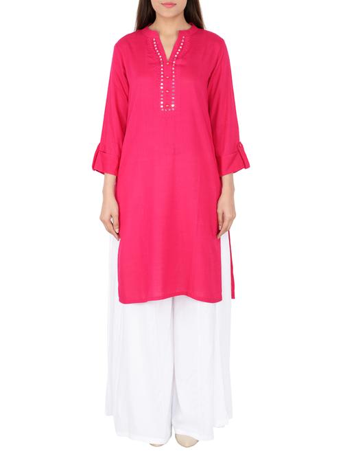 pink rayon straight solid kurta - 15221192 - Standard Image - 1