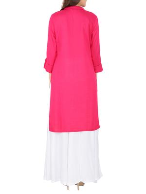 pink rayon straight solid kurta - 15221192 - Standard Image - 3