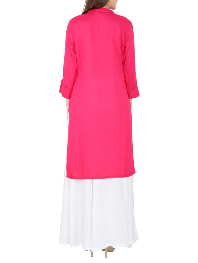 pink rayon straight solid kurta - 15221192 - Zoom Image - 3