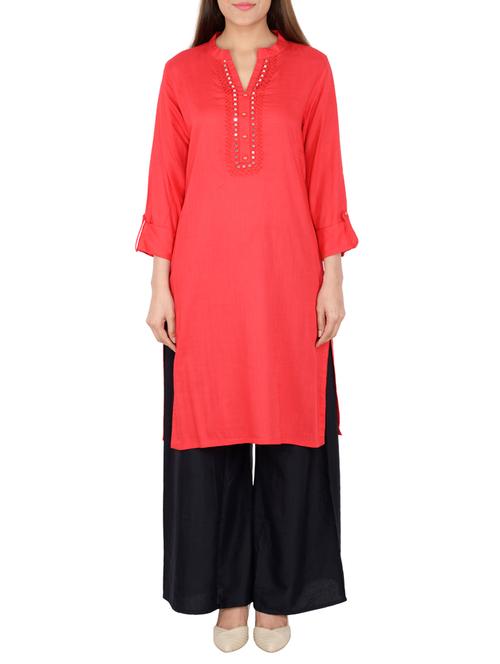 red rayon straight solid kurta - 15221193 - Standard Image - 1