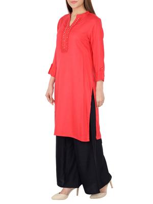 red rayon straight solid kurta - 15221193 - Standard Image - 2
