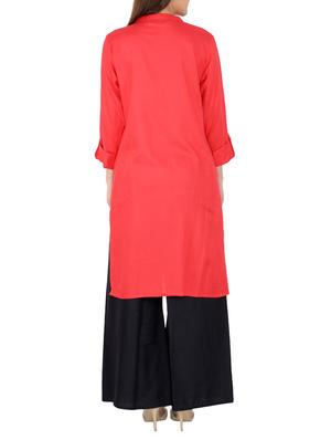 red rayon straight solid kurta - 15221193 - Standard Image - 3