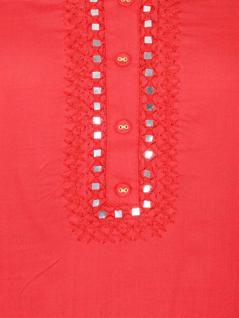 red rayon straight solid kurta - 15221193 - Zoom Image - 4