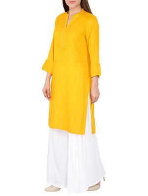 yellow rayon straight solid kurta - 15221195 - Standard Image - 2