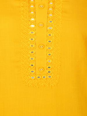 yellow rayon straight solid kurta - 15221195 - Standard Image - 4