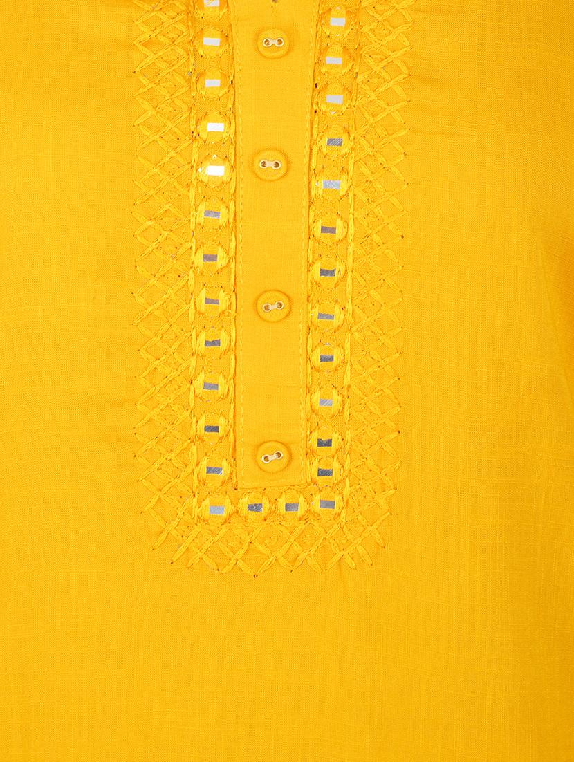 yellow rayon straight solid kurta - 15221195 - Zoom Image - 4