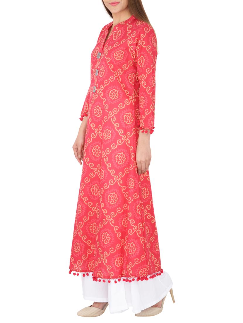 pink cotton aline kurta - 15221196 - Zoom Image - 2