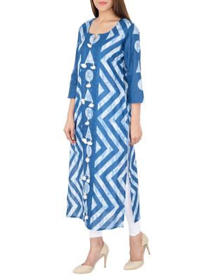 blue cotton straight kurta - 15221199 - Standard Image - 2