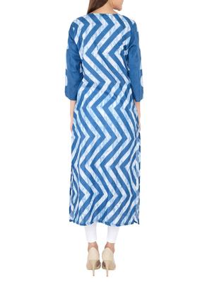 blue cotton straight kurta - 15221199 - Standard Image - 3