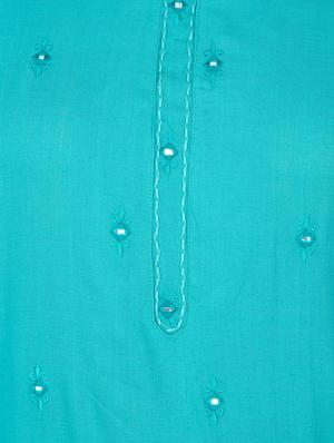 turquoise cotton straight solid kurta - 15221202 - Standard Image - 4
