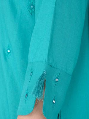 turquoise cotton straight solid kurta - 15221202 - Standard Image - 5
