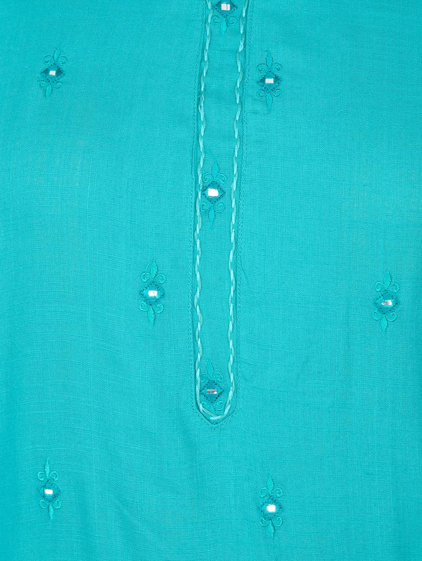 turquoise cotton straight solid kurta - 15221202 - Zoom Image - 4