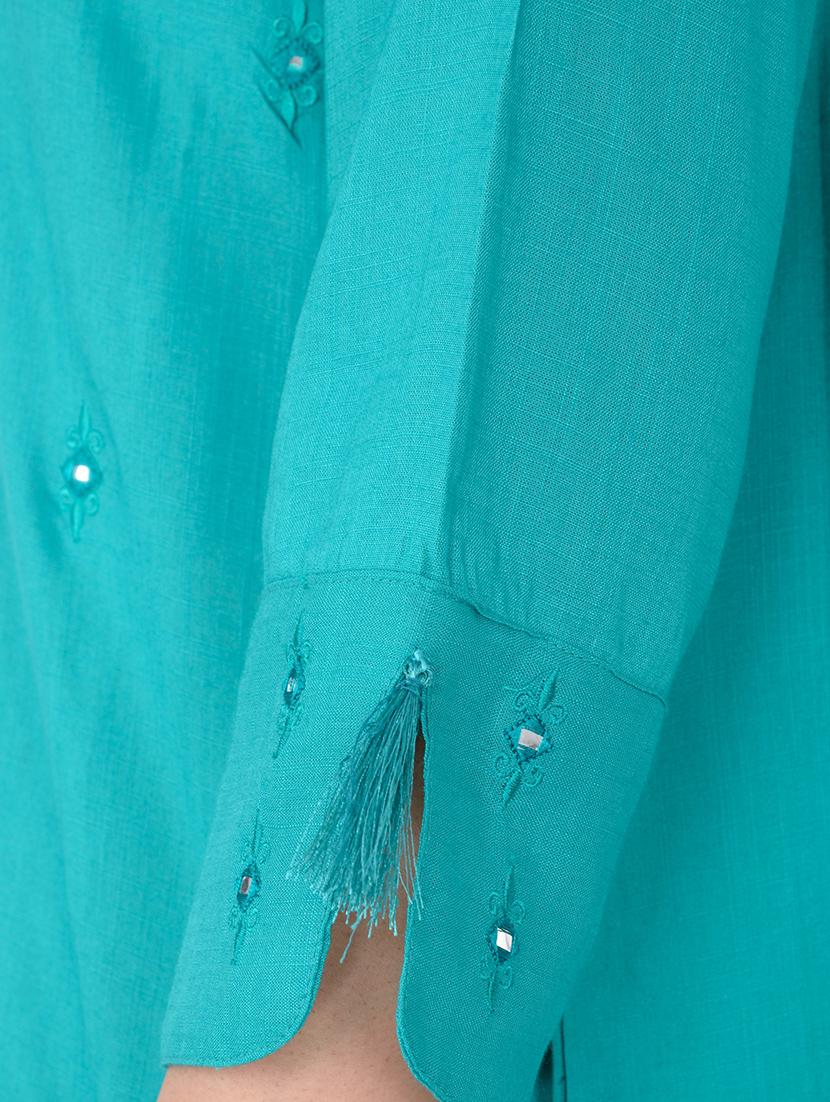 turquoise cotton straight solid kurta - 15221202 - Zoom Image - 5