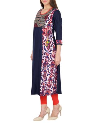 blue cotton aline kurta - 15221205 - Standard Image - 2