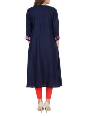 blue cotton aline kurta - 15221205 - Standard Image - 3