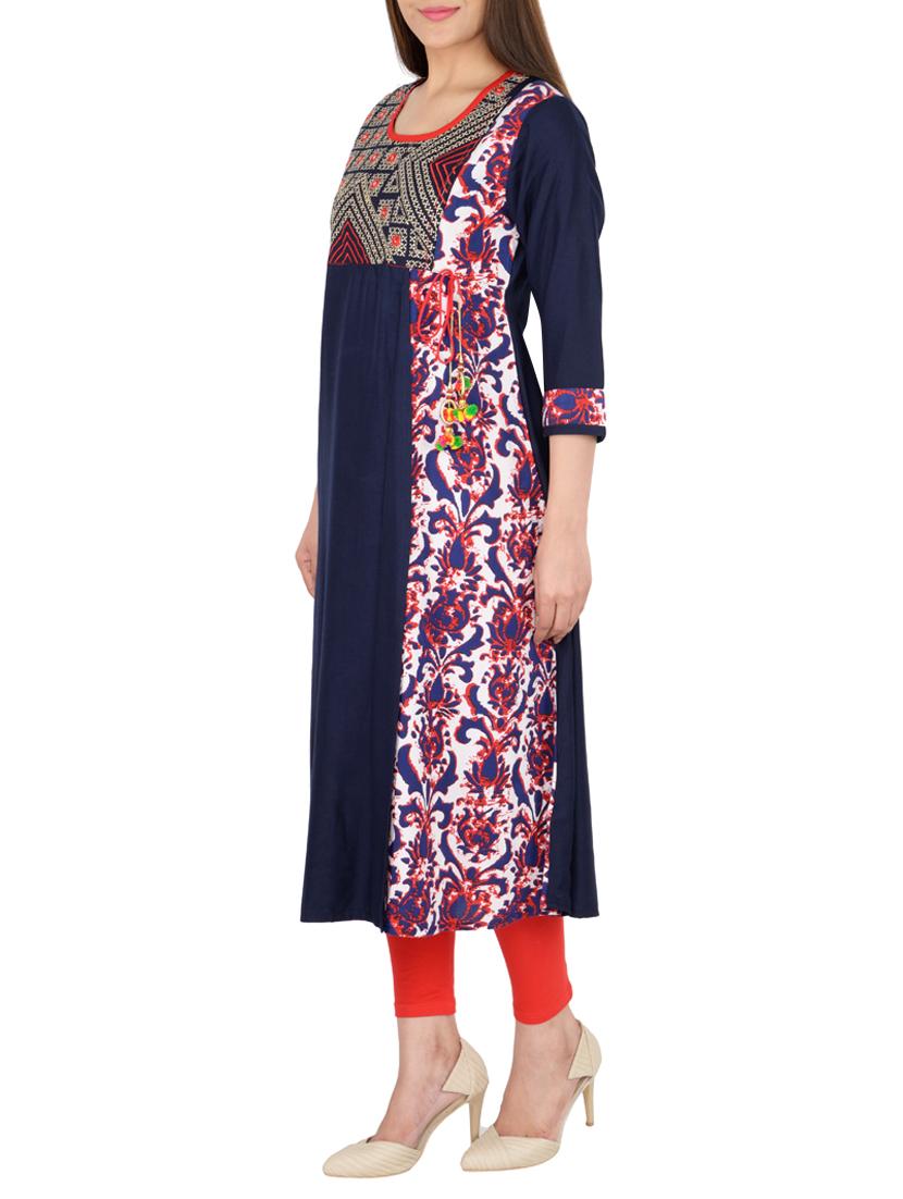 blue cotton aline kurta - 15221205 - Zoom Image - 2