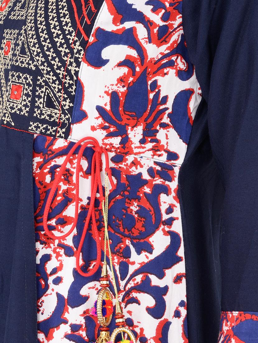 blue cotton aline kurta - 15221205 - Zoom Image - 5
