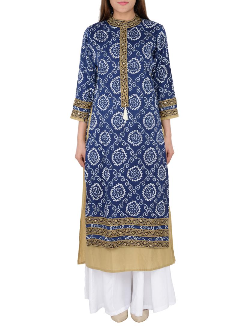 blue cotton layered kurta - 15221207 - Zoom Image - 1