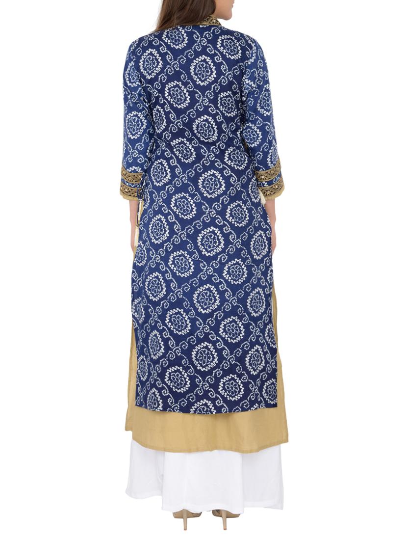 blue cotton layered kurta - 15221207 - Zoom Image - 3