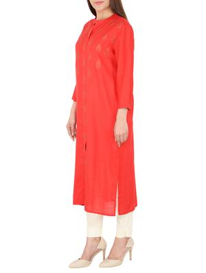 red cotton straight kurta - 15221214 - Standard Image - 2
