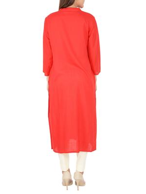 red cotton straight kurta - 15221214 - Standard Image - 3