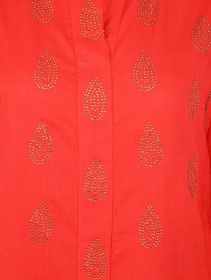 red cotton straight kurta - 15221214 - Standard Image - 4
