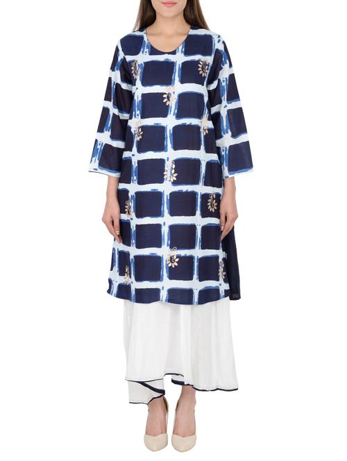 blue cotton straight kurta - 15221216 - Standard Image - 1
