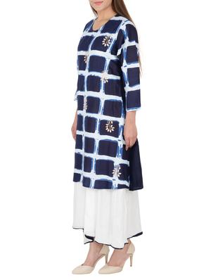 blue cotton straight kurta - 15221216 - Standard Image - 2