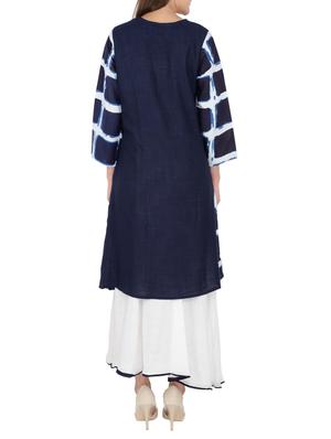 blue cotton straight kurta - 15221216 - Standard Image - 3