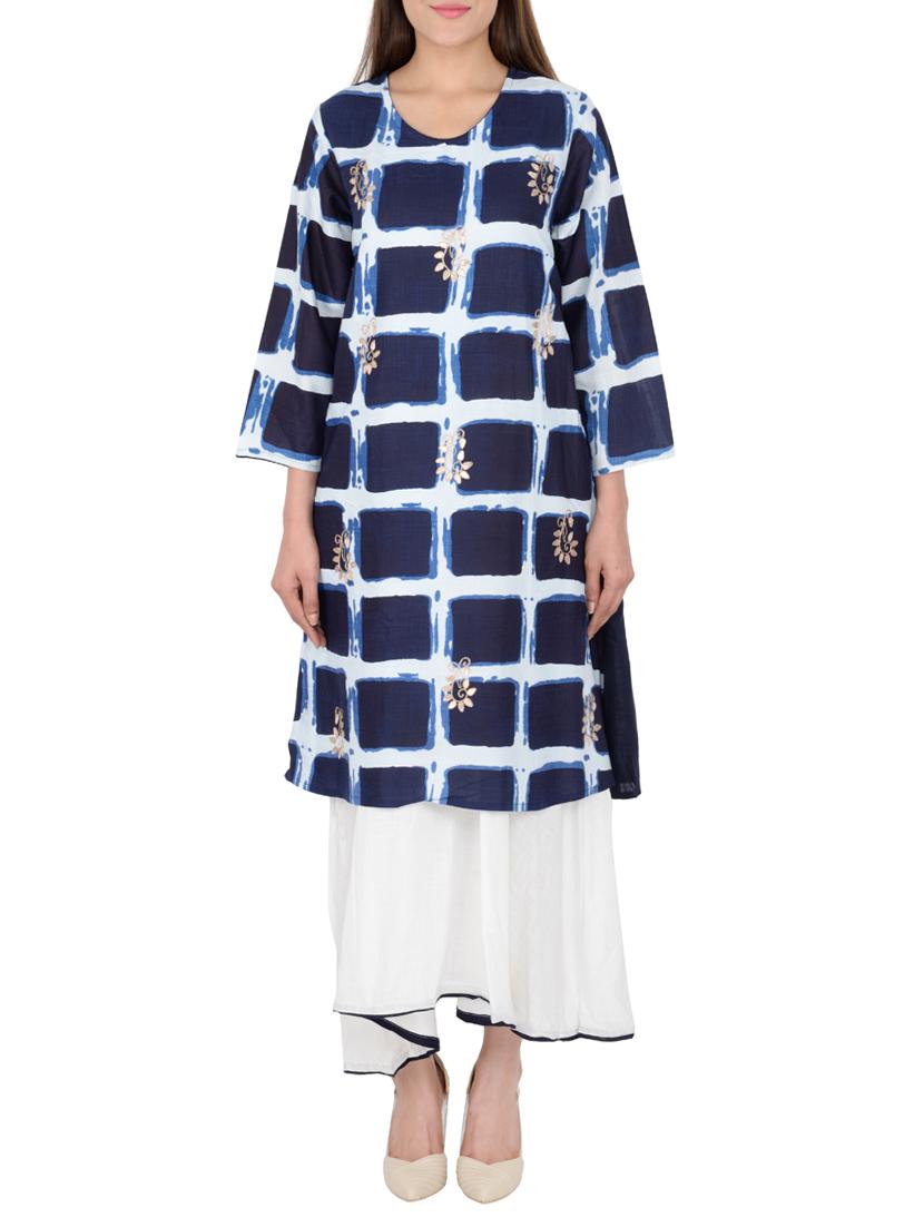 blue cotton straight kurta - 15221216 - Zoom Image - 1
