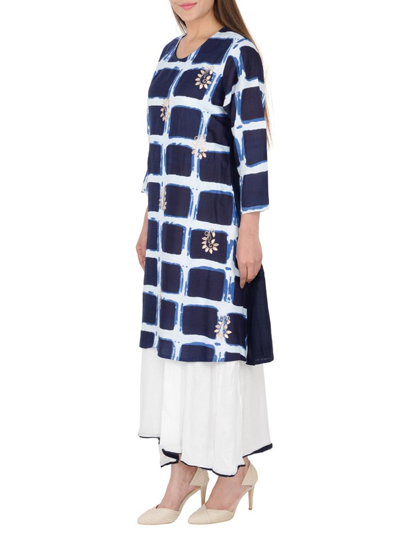 blue cotton straight kurta - 15221216 - Zoom Image - 2