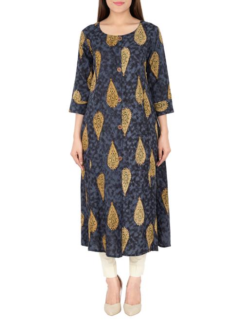 blue rayon flared kurta - 15221217 - Standard Image - 1