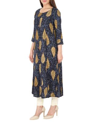 blue rayon flared kurta - 15221217 - Standard Image - 2