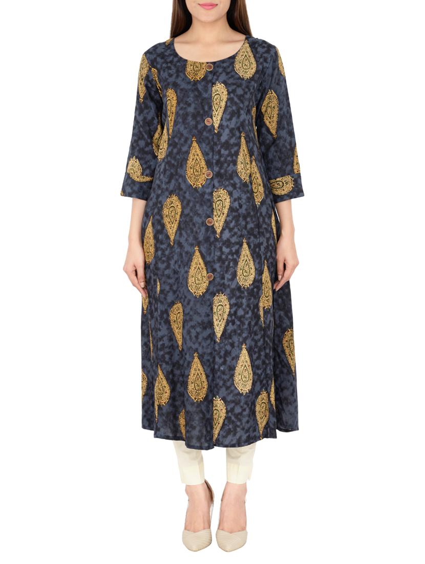 blue rayon flared kurta - 15221217 - Zoom Image - 1