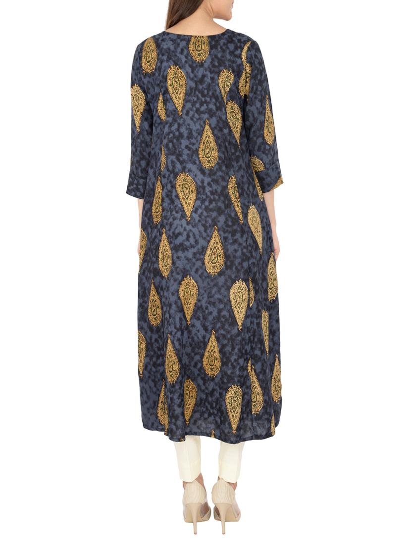 blue rayon flared kurta - 15221217 - Zoom Image - 3