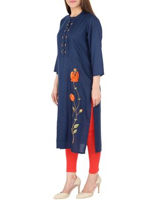blue cotton straight kurta - 15221218 - Standard Image - 2