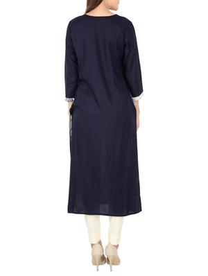 blue cotton straight kurta - 15221218 - Standard Image - 3