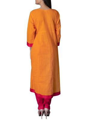 orange cotton a-line solid kurta - 15221749 - Standard Image - 3