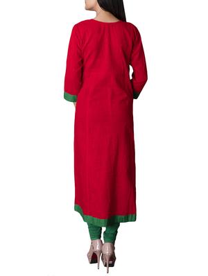 red cotton a-line solid kurta - 15221755 - Standard Image - 3