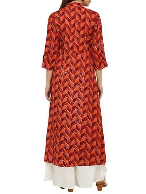red viscose aline kurta - 15221758 - Standard Image - 3